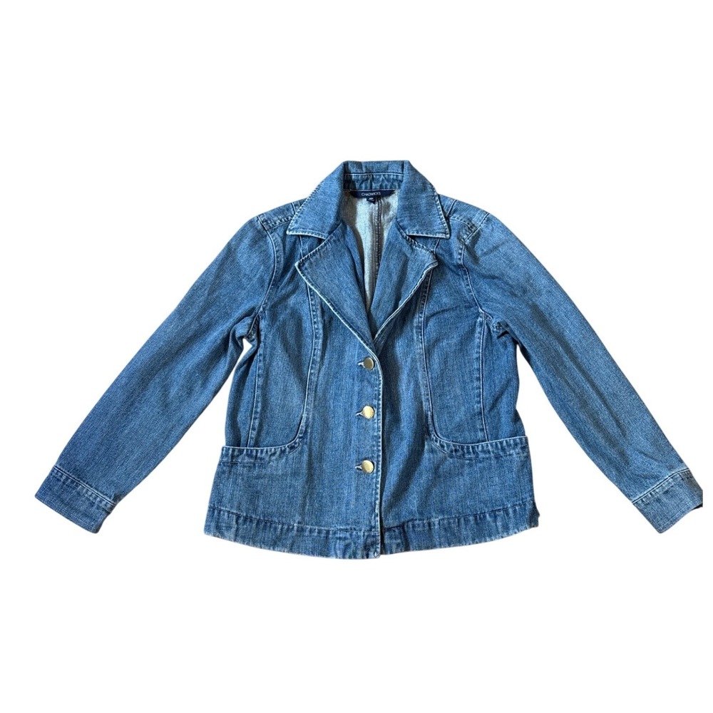 Chadwicks Denim Blazer Women Blue Cotton Casual Button Front Jacket SIZE 10P